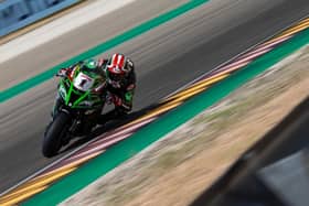 Jonathan Rea finished third in the opening race at Motorland Aragon in Spain.