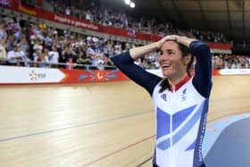 Great Britain's Sarah Storey celebrates winning Gold in the Women's Individual C5 Pursuit Finals at the Velodrome in the Olympic Park, London in 2012.