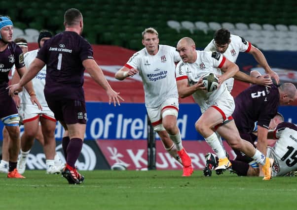 Matt Faddes with the ball for Ulster in Saturday’s Pro14 clash with Leinster at the Aviva Stadium