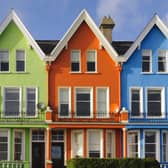 Four colourful Victorian three storey houses in Northern Ireland
