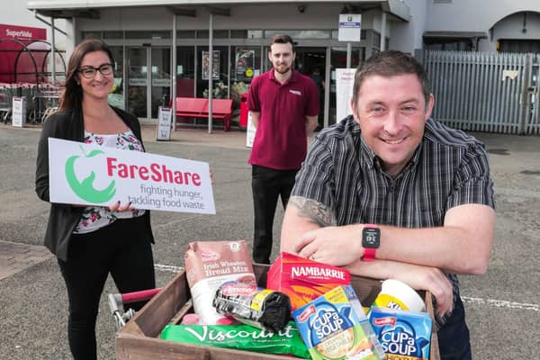 Pictured at SuperValu Limavady are Louise Tolerton, Musgrave Northern Ireland; Ryan Elder, SuperValu Limavady and Seamus Crossan, scheme manager of Belmont Cottages, APEX Housing Association, one of the local charities to avail of the new initiative
