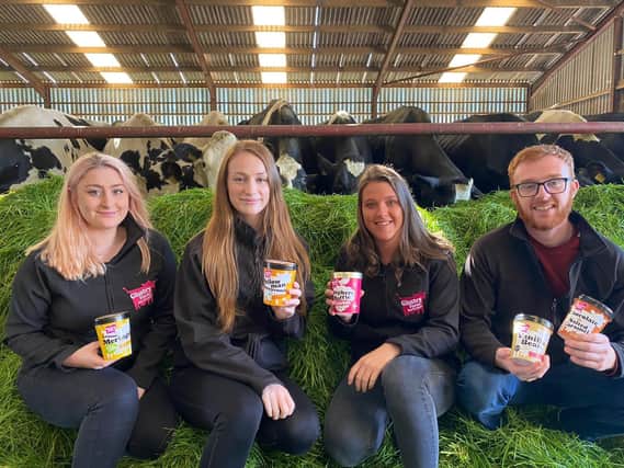 Rory McLaughlin, right, sales manager, Glastry Farm Ice Cream in Kircubbin with Emma Connolly, Phoebe Carson and Suzanne McHugh