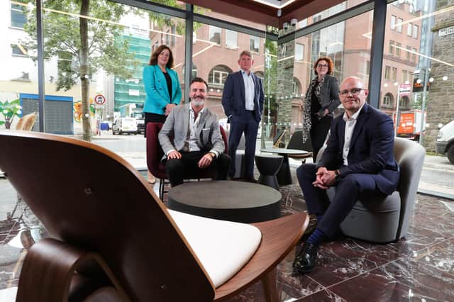 Pictured are Alexandra Price, Director of Financial Planning at Charles Stanley, Managing Director at Urban HQ, Jamie McCoubrey, Neil Torney, Director of Financial Planning at Charles Stanley, Claire Nixon, IT Recruitment Manager at realTime Recruitment, and Kieran McGarrigle of McGarrigle Legal