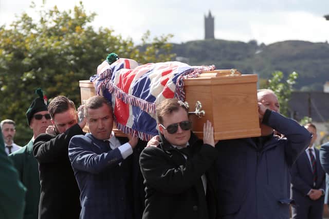 Friends carry Brett's coffin in Newtownards today.
 Photo: Pacemaker, Stephen Davison.