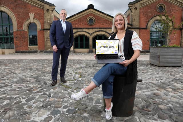 Gavin Kennedy, head of business banking for NI at Bank of Ireland and Kerry McGarvey, Programme Manager at Catalyst, invite people to register to attend the Invent Awards 2020