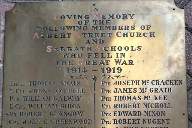 Albert Street Presbyterian Church - WWI Memorial Plaque