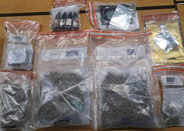 Handout photo issued by the Police Service of Northern Ireland of some of the drugs found in searches of a car and two properties on Tuesday in Belfast