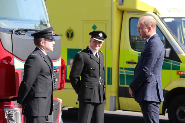 Prince William meeting members of NIFRS in Belfast. Photo: Kelvin Boyes/ Press Eye.