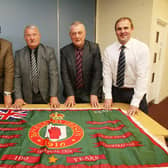 David Campbell, left, chair of the Loyalist Communities Council (LCC) pictured in 2016 with a new flag for the centenary of the Battle of the Somme alongside the loyalists Jim Wilson, Jackie McDonald and Winston Irvine. Picture by Pacemaker Press
