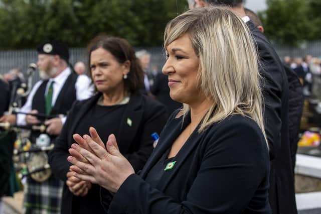 Sinn Fein's president Mary Lou McDoanld and deputy first minister Michelle O'Neill at the funeral of senior Bobby Storey  in west Belfast on Juney 30, in which thousands of people came on the streets when social distancing rules were still highly restrictive. Photo: Liam McBurney/PA Wire