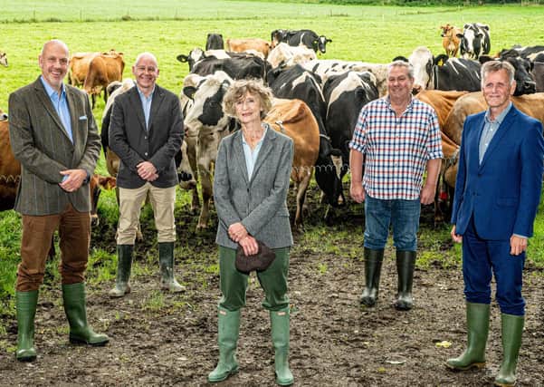 (left to right) John Hood, Director of Food and Tourism at Invest NI, Bryan Boggs, General Manager of Clandeboye Estate Yogurt, Lady Dufferin of Clandeboye Estate, Mark Logan, Estate Manager of Clandeboye Estate and Mark Bleakney, Southern Regional Manager of Invest NI.