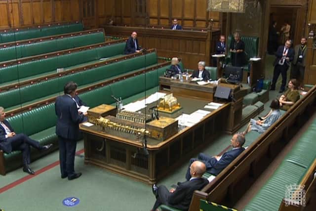 A vote is read out in the House of Commons, London for the United Kingdom Internal Market Bill which has cleared its first Commons hurdle after MPs approved giving it a second reading by 340 votes to 263, a majority of 77. Photo: PA Wire