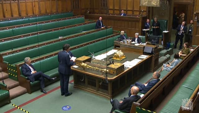 A vote is read out in the House of Commons, London for the United Kingdom Internal Market Bill which has cleared its first Commons hurdle after MPs approved giving it a second reading by 340 votes to 263, a majority of 77. Photo: PA Wire