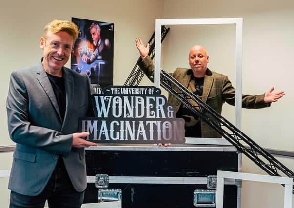Cahoots Artistic Director Paul McEneaney with actor Hugh W Brown launching the new Cahoots show University of Wonder & Imagination.

Photo by Francine Montgomery / Excalibur Press

For more information contact Tina Calder, Excalibur Press, 07305354209, tina@excaliburpress.co.uk