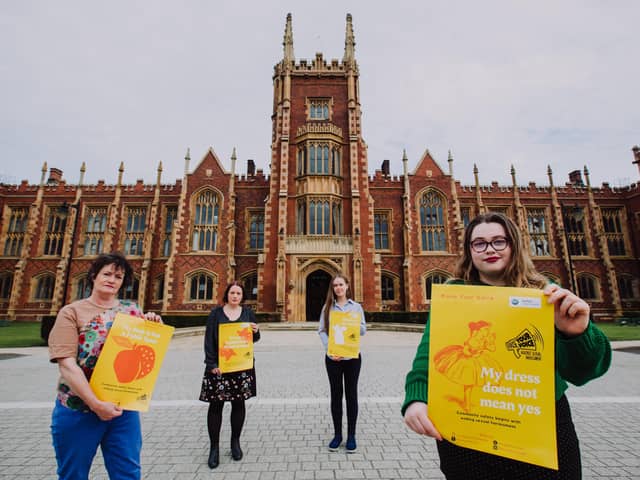 Helen Crickard and Elaine Crory from the Raise Your Voice project and Roisin Muirhead and Chloe Ferguson from Queen’s University Students Union launch a new online workshop on Sexual Harassment for Fresher’s Week.