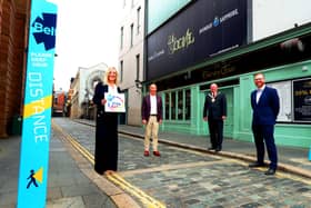 Council CEO Suzanne Wylie alongside Colin Neil, Frank McCoubrey & Simon Hamilton, who issued a statement encouraging people to support the city economy today