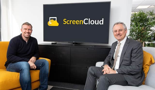 Pictured is Mark McDermott, CEO and co-founder, ScreenCloud with Kevin Holland, CEO, Invest NI