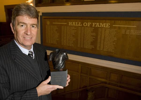 Rangers' Sandy Jardine with the Hall of Fame Trophy.
