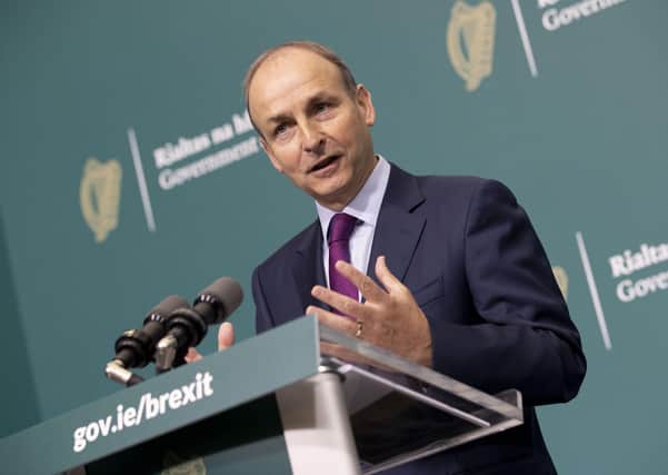 Handout photo issued by Julien Behal Photography of Taoiseach Micheal Martin during a media briefing on the Irish government's 2020 Brexit Readiness Action Plan. Picture date: Wednesday September 9, 2020. See PA story IRISH Brexit. Photo credit should read: Julien Behal Photography/PA Wire

NOTE TO EDITORS: This handout photo may only be used in for editorial reporting purposes for the contemporaneous illustration of events, things or the people in the image or facts mentioned in the caption. Reuse of the picture may require further permission from the copyright holder.