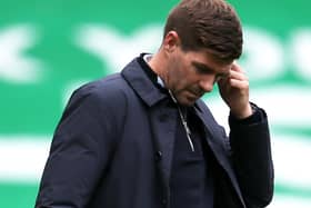 A frustrated Rangers manager Steven Gerrard following yesterday’s final whistle against Hibs. Pic by PA.