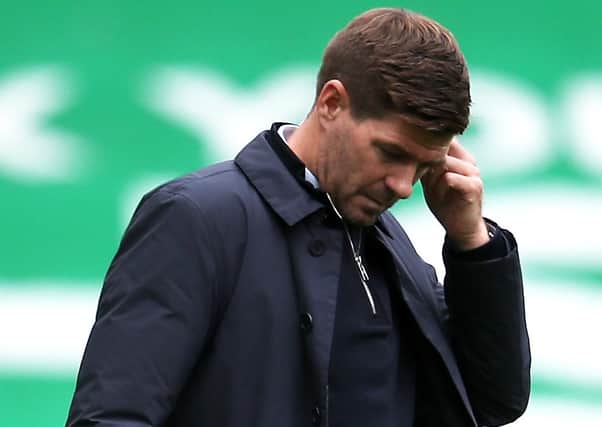 A frustrated Rangers manager Steven Gerrard following yesterday’s final whistle against Hibs. Pic by PA.