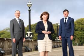 Pictured with Economy Minister Diane Dodds are Kevin Holland, CEO of Invest NI and Aidan Gough, Designated Accounting Officer and Director of Strategy and Policy at InterTradeIreland