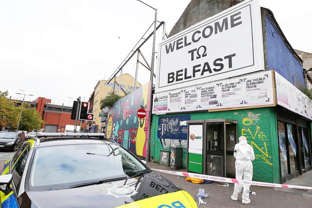Press Eye - Belfast - Northern Ireland - 21st September  2020

The scene on Castle Street in Belfast City Centre where police are investigating a serious assault on Monday afternoon. 

Picture by Jonathan Porter/PressEye