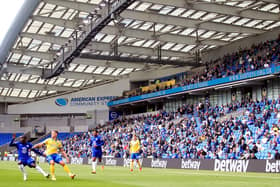 Brighton and Hove Albion fans adhering to social distancing measures during a friendly against Chelsea back in August