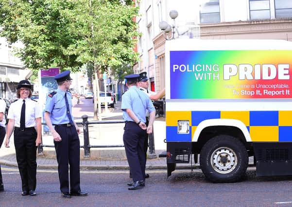 PSNI and Garda officers marching in Pride 2017 in Belfast; Alexa Moore has been vocally insistent that police should not be allowed to participate in Pride because they are 'oppressive'