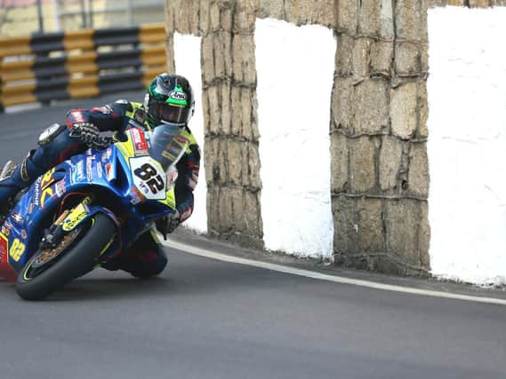 Derek Sheils on the Burrows Engineering/RK Racing Suzuki at the 2019 Macau Grand Prix.