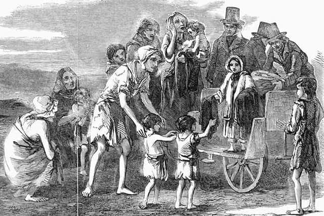 A drawing depicting the tragedy of the Irish potato famine in the 1840s