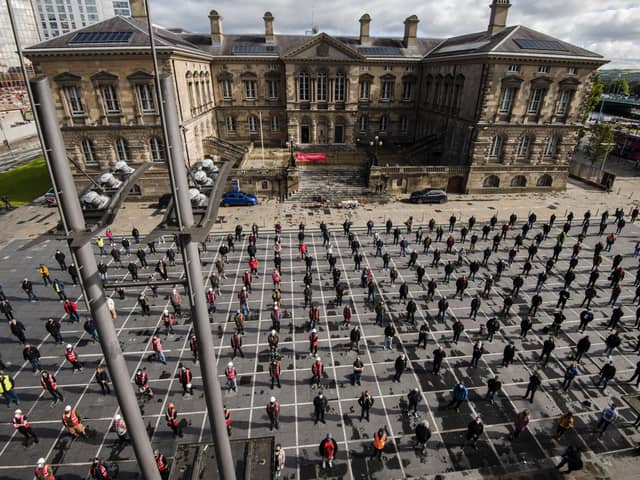 At Belfast’s Custom House Square, over 500 members of the live events community gathered in a socially distanced, Covid-compliant display
