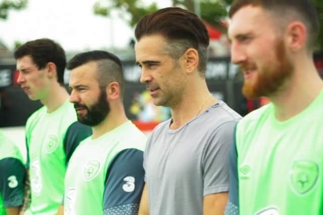Colin Farrell (grey T-shirt) with the Irish team