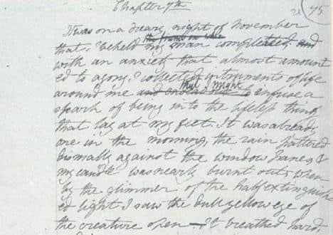 Handwritten Manuscript, Draft of a Page from Frankenstein by Mary Shelley. 1816