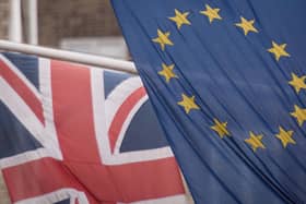 File photo dated 17/2/2016 of the EU and Union flags.
