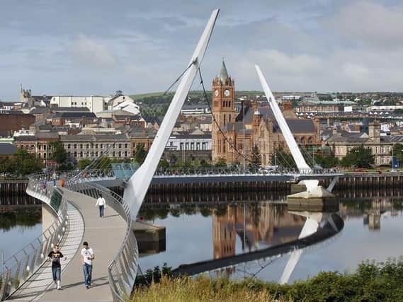 The Peace Bridge in Londonderry, where there has been a huge surge in cases in recent weeks