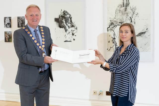 The Mayor of Ards and North Down, Councillor Trevor Cummings and Emily Crawford, Arts and Heritage Manager for Ards and North Down Borough Council