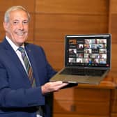 Councillor Uel Mackin from Lisburn & Castlereagh City Council chairs the virtual Belfast Region City Deal Council Panel meeting