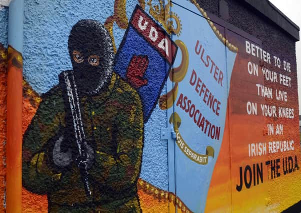 A recruitment mural for the South East Antrim UDA in Carrickfergus, 2015