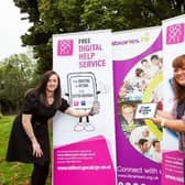Pictured launching Get Online Week are  Angela McCartney, Communities Executive, Business in the Community’ and Leslie Smyth, Digital Inclusion Comms Manager Enterprise Shared Services at Department of Finance