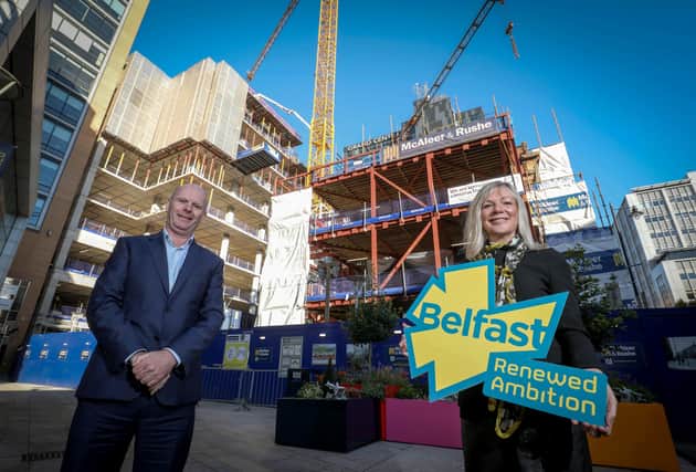 Joe O’Neill, Chair of the Renewed Ambition Taskforce and Chief Executive of Belfast Harbour, and Suzanne Wylie, Chief Executive of Belfast City Council, launch ‘Renewed Ambition’, a new awareness and engagement programme