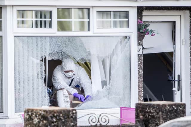 06/10/20 MCAULEY MULTIMEDIA..Police remain at the scene of an overnight shooting in Coleraine, a woman is in a critical condition after sustaining a gunshot wound to the back of the head.Pic Steven McAuley/McAuley Multimedia