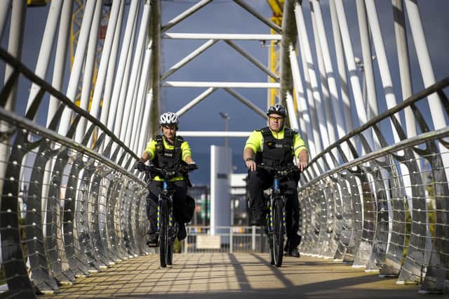 Neighbour Policing Team Officers riding the new electric bicycles