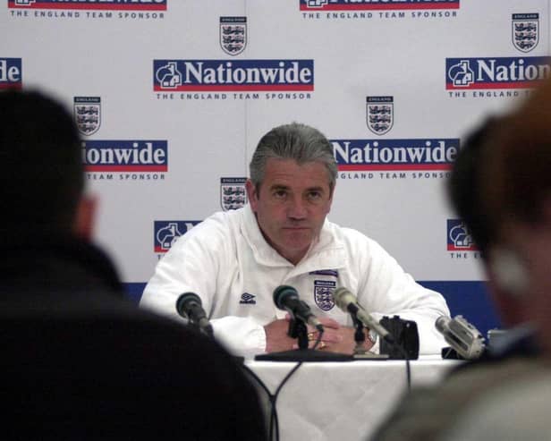 England manager Kevin Keegan speaks to the press ahead of England's friendly against Brazil at the team hotel in Burnham Beaches, London in 2000.