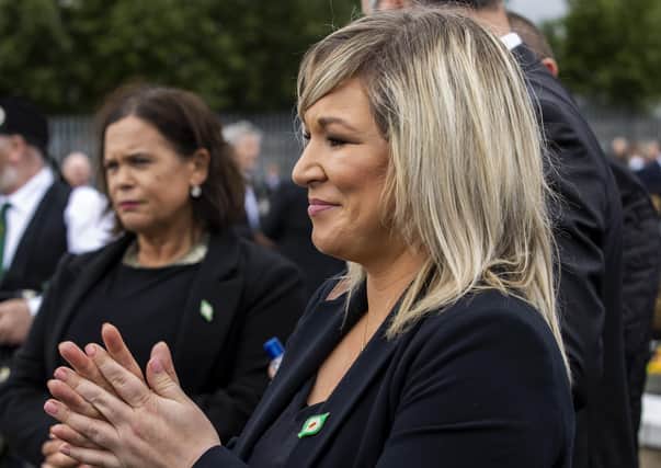 Deputy First Minister Michelle O'Neill during the funeral of senior republican Bobby Storey at Milltown Cemetery in west Belfast