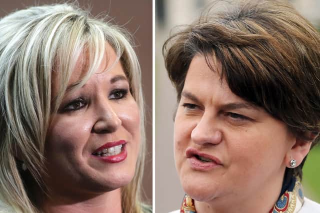 Sinn Fein's NI leader Michelle O'Neill and DUP leader Arlene Foster. It is understood the two parties have contrasting views on how to tackle a rise in Coronavirus infections. Photo: Getty Images.
