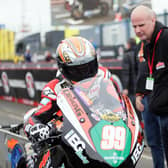 KMR Kawasaki team owner Ryan Farquhar with Jeremy McWilliams at the North West 200 in 2018.