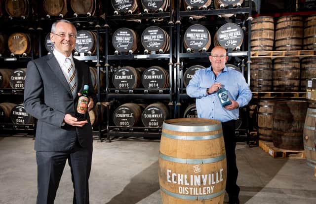 Pictured are Kevin Holland, CEO, Invest NI with Shane Braniff, owner of Echlinville Distillery