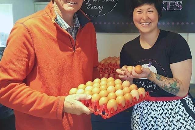 Andrew Gilbert of Springmount Farm delivering eggs to a bakery customer