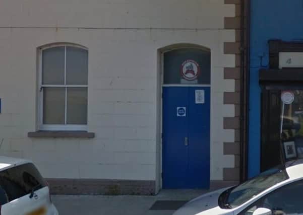 The entrance to Donaghadee FC's first floor clubrooms